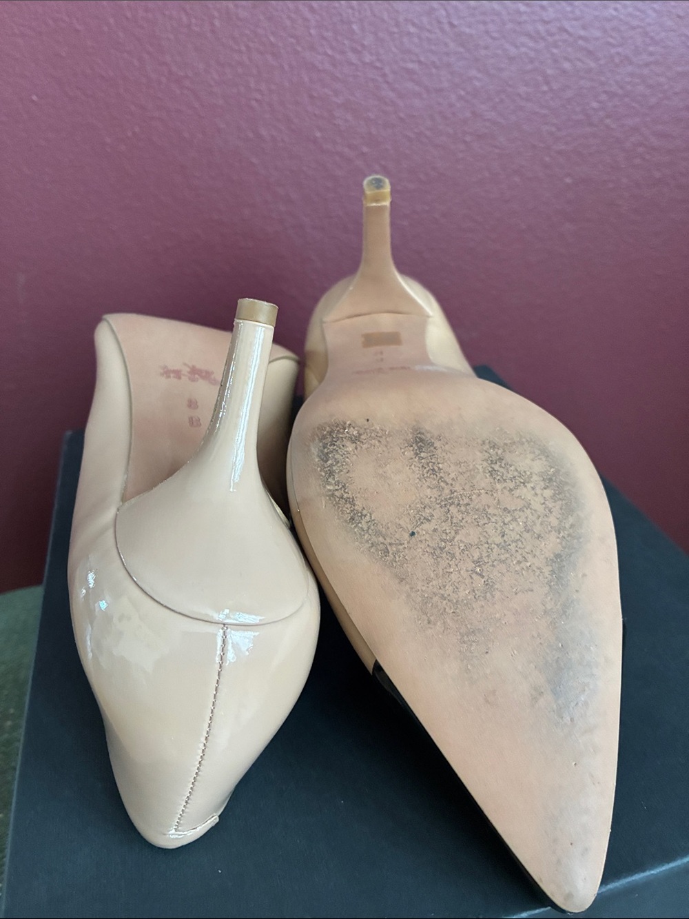 Coach Two-Tone Nude and Black Patent Pointed Toe Pumps - Picture 6 of 10